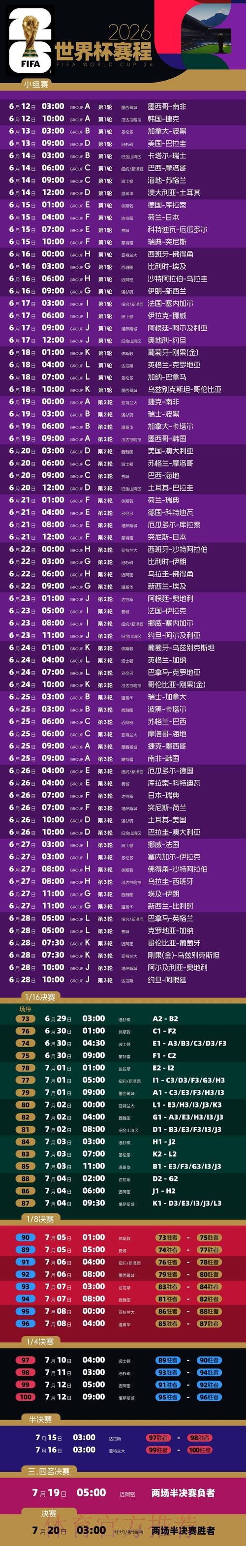 2026世界杯直播一览比赛时间表实时查看